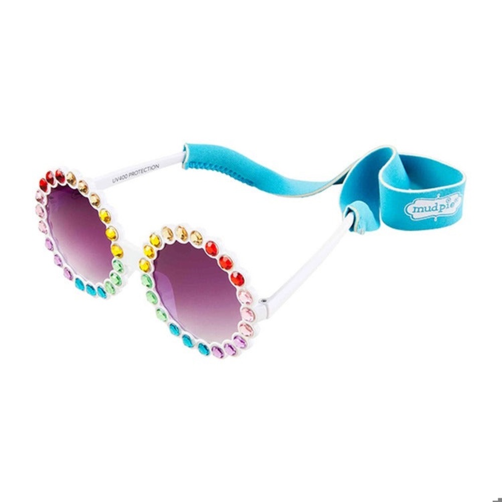Mud Pie White Round Rainbow Sunglasses with Strap Age 2-5